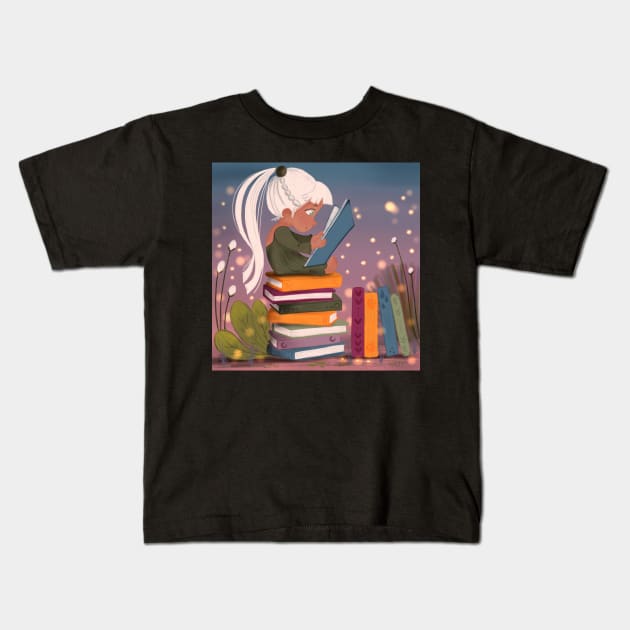 The girl reads Kids T-Shirt by irina_zhelinskaya